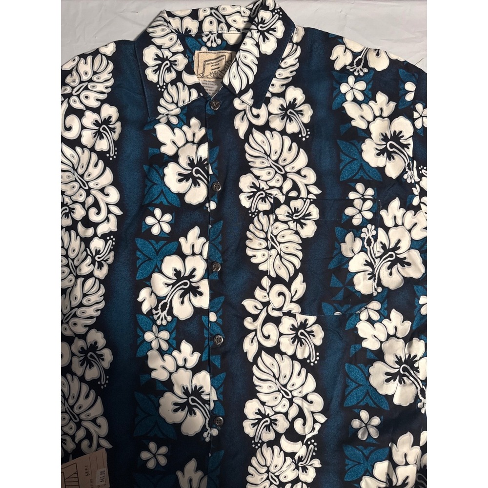 Coconut Pier Hawaiian Shirt‎ Mens XL Floral Tropical Rayon Blue White